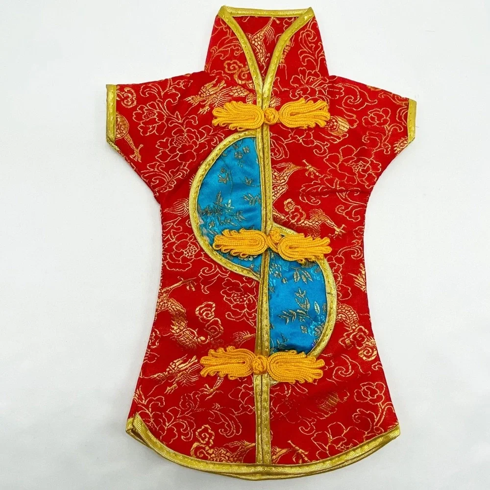 Chinese Brocade Dress Wine Bottle Covers Cheongsam Set of 2 NEW